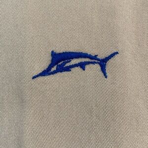 Hook & Tackle Embroidered Marlin Chino Shorts Beige Blue Size 40